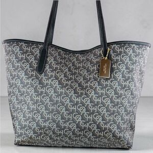 Coach City Tote Navy monogram leather, and coated canvas EUC CF342